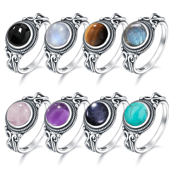 Turquoise Stone Ring - Anel vintage de prata esterlina 925