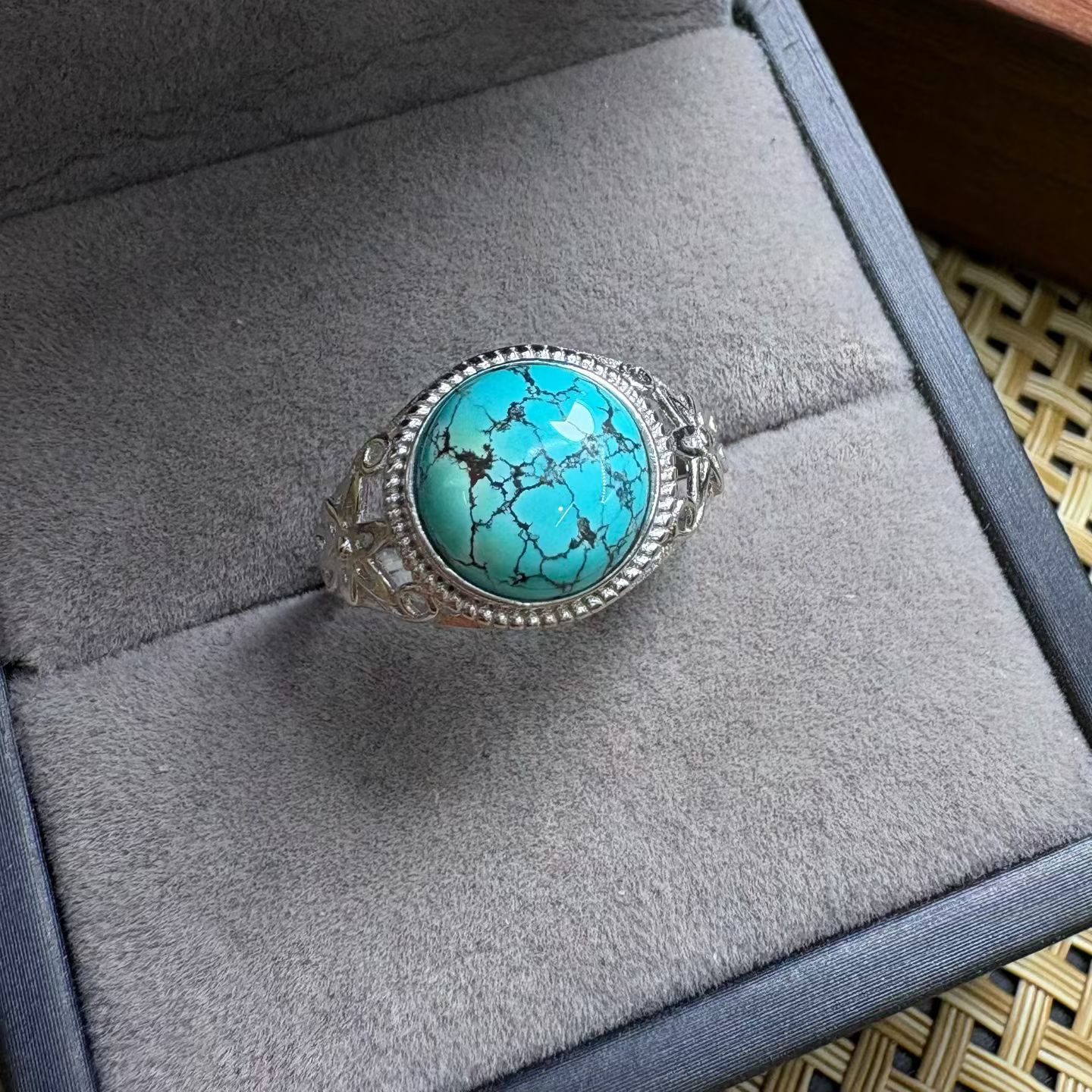 Turquoise Stone Ring - Anel de Turquesa Natural Fengbaowu, Redondo