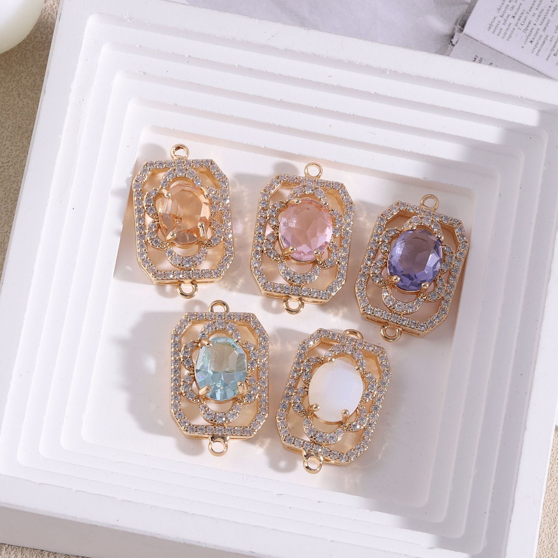 Diamond Stud Earrings - 10 pçs/saco diamante cravejado flor retangular