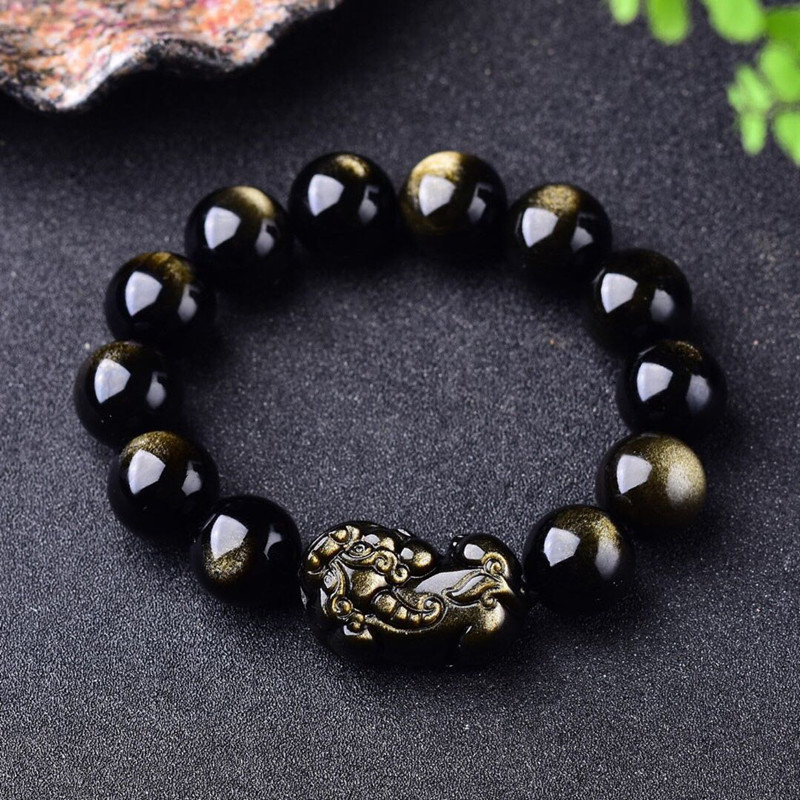 Gemstone Bracelet Healing - Pulseira de obsidiana de ouro natural,