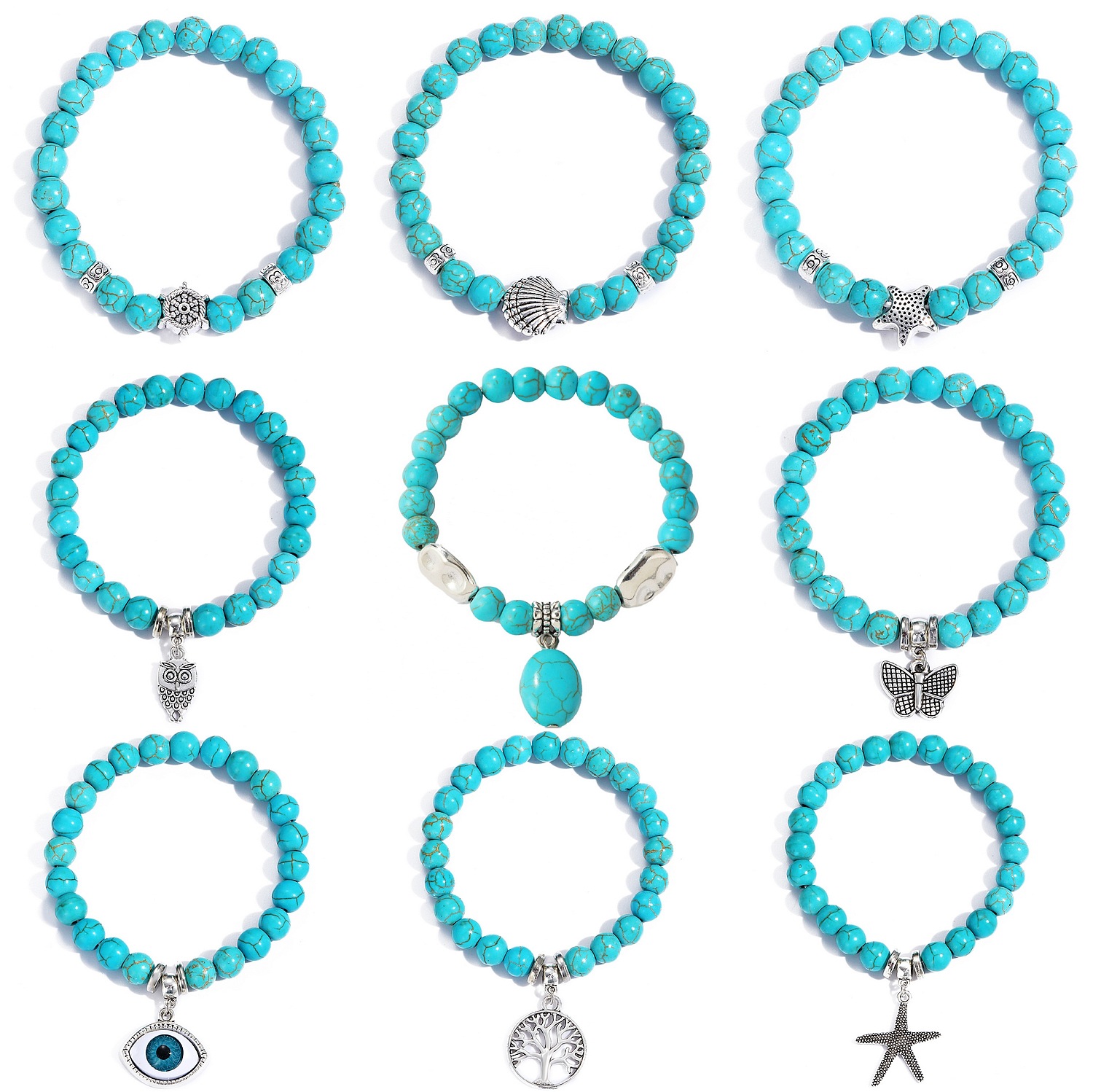Turquoise Stone Ring - Várias Formas Azul Turquesa Pulseiras para