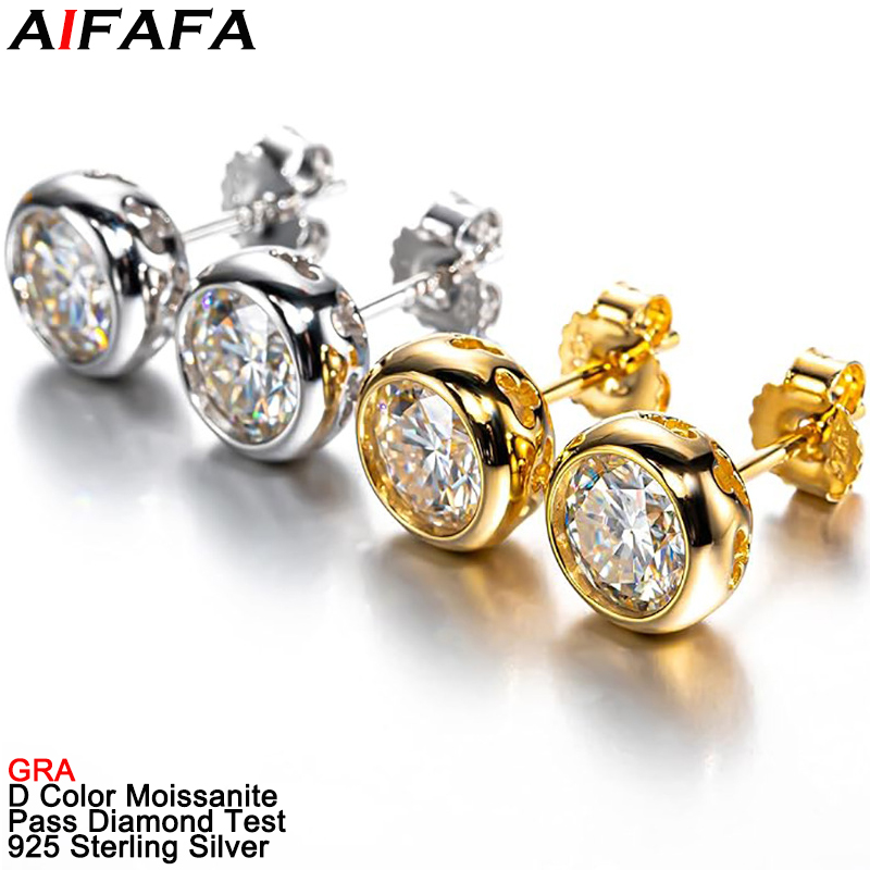 Diamond Stud Earrings - Real d cor moissanite diamante brincos