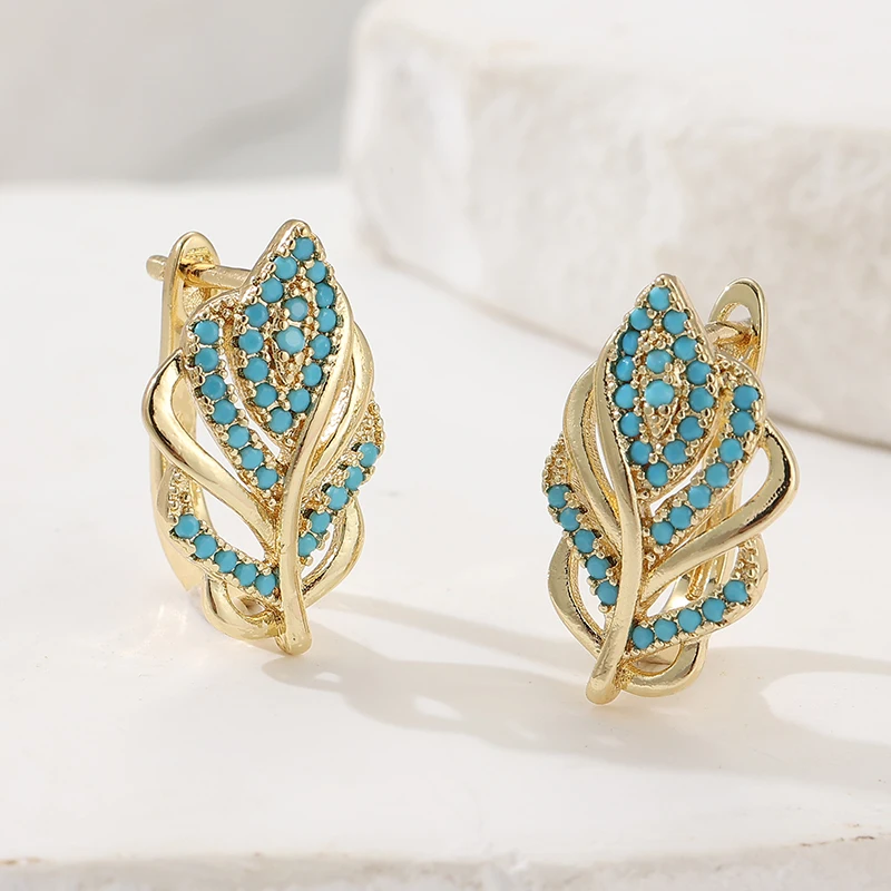 Turquoise Stone Ring - Brincos Criativos em Forma de Folha