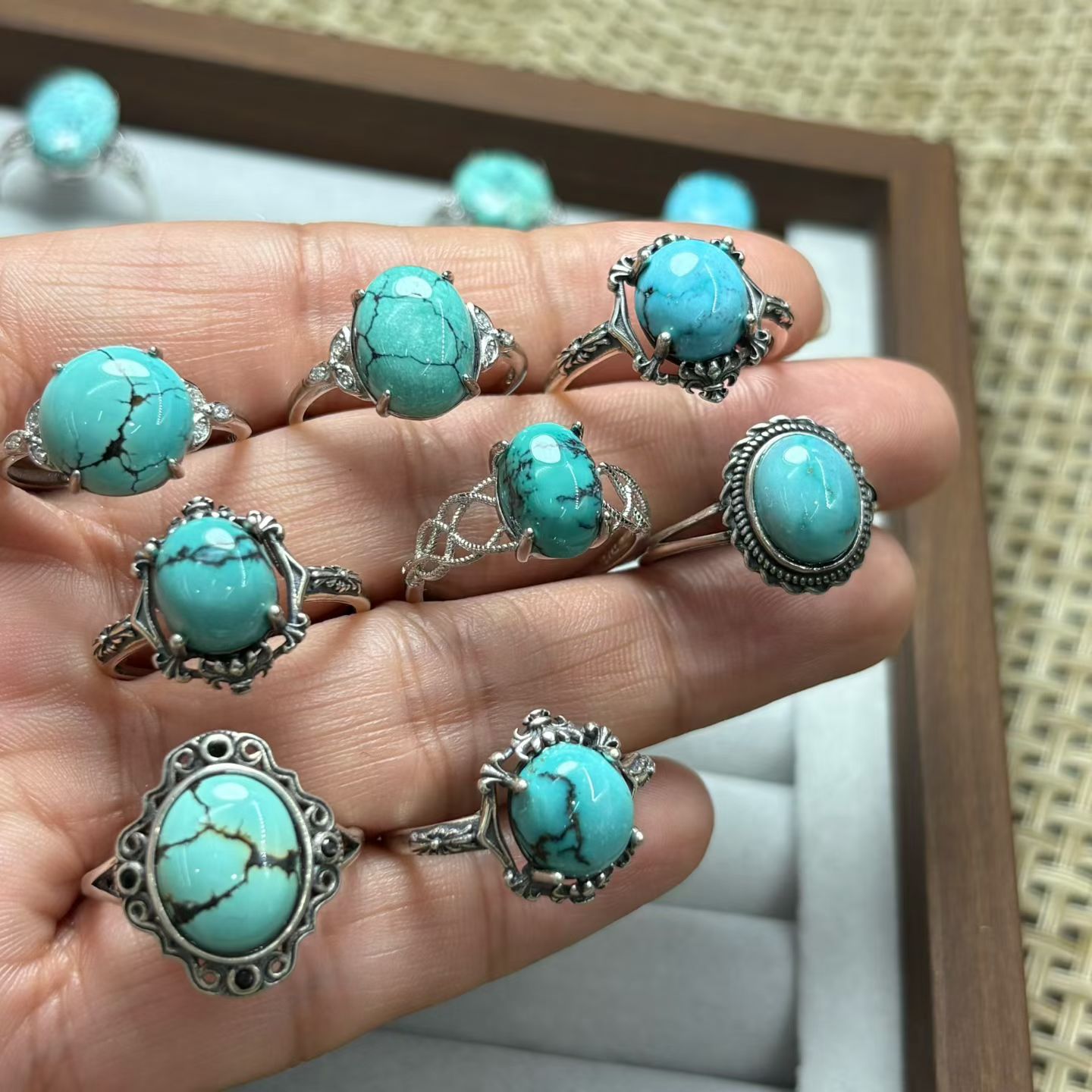 Anel de Turquesa Natural Fengb - Turquoise Stone Ring avaliação e preço