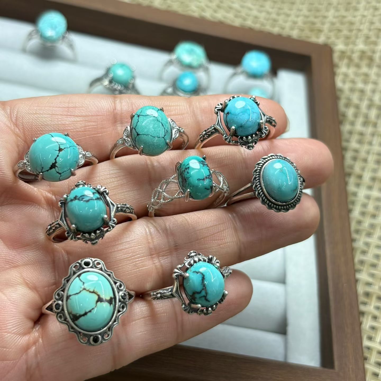 Anel de Turquesa Natural Fengb - Turquoise Stone Ring avaliação e preço
