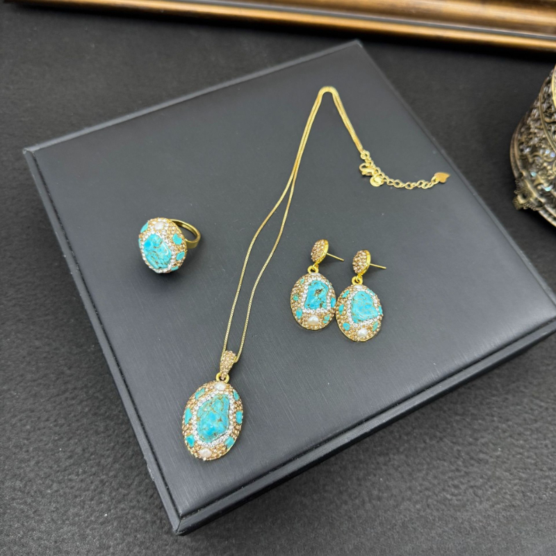 Conjunto de Joias Elegante par - Turquoise Stone Ring avaliação e preço